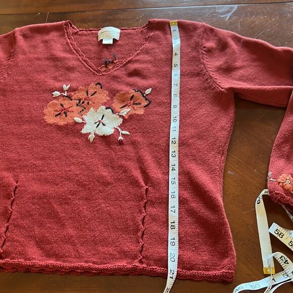 Christopher & Banks Rust Floral Embroidered Sweater Size M - Picture 7 of 9